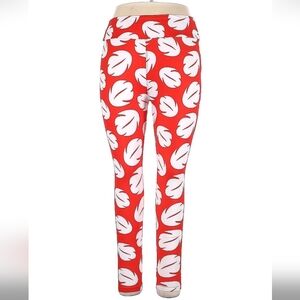 Charlie's Project Red and White Leaf Print Women's Leggings Size 16